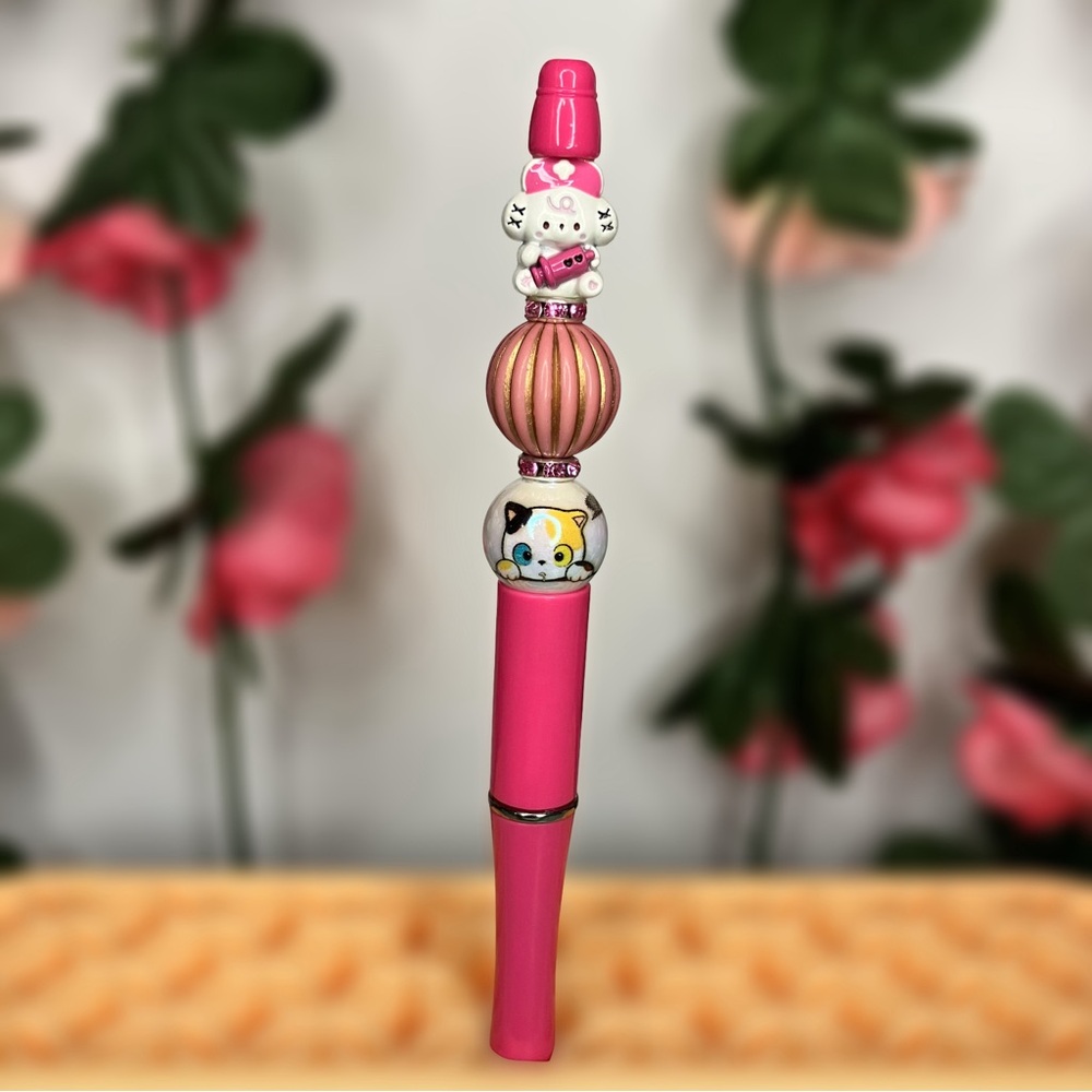 Handmade Beaded Pen with Bunny Nurse & Cat | Veterinarian or Nurse Gift